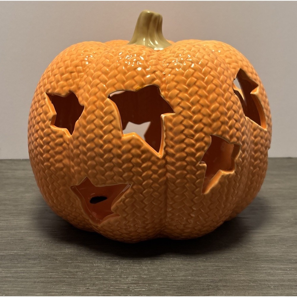 Ceramic Fall Halloween Lighted Pumpkin‎ Leaf Cutouts